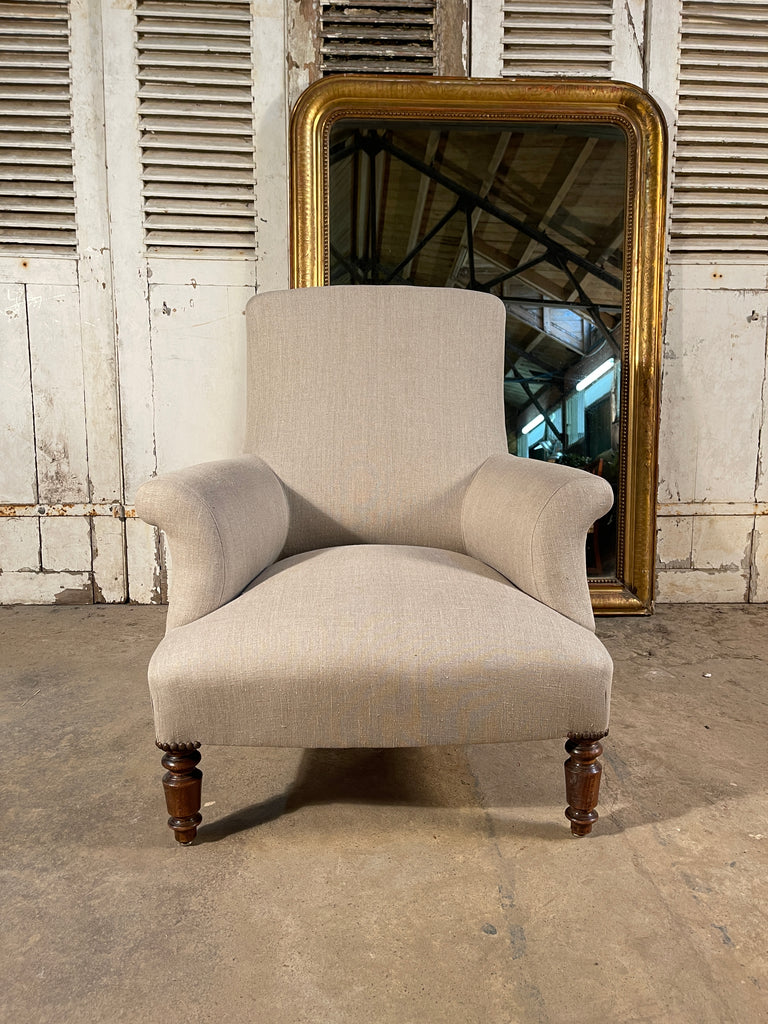 stunning antique napoleon iii french chaise armchair reupholstered in 12oz irish linen circa 1840