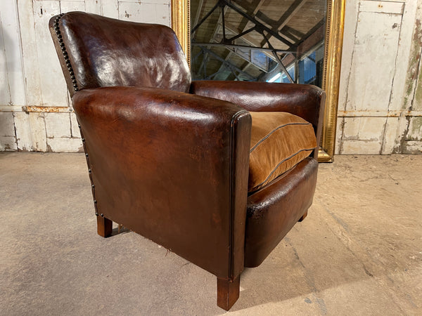 antique french leather club arm chair circa 1920