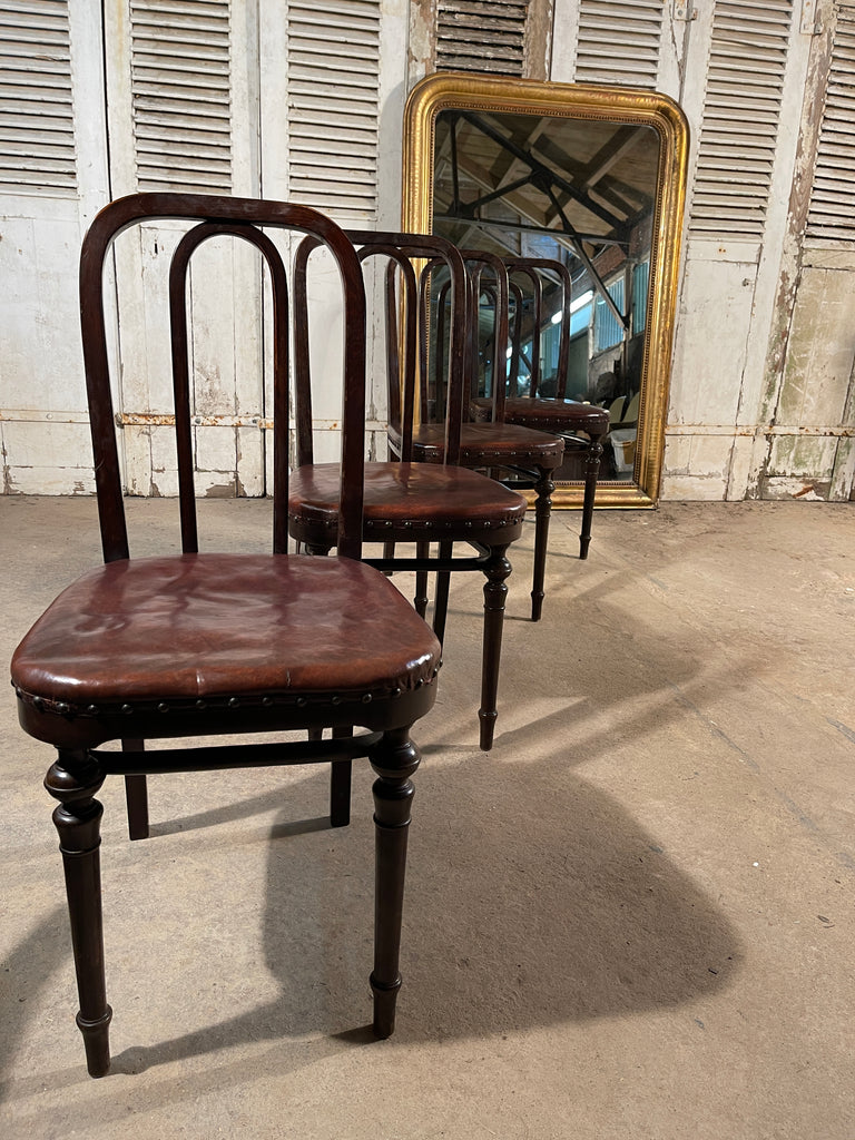 a set of four rare original design antique thonet bentwood leather dining chairs circa 1880.