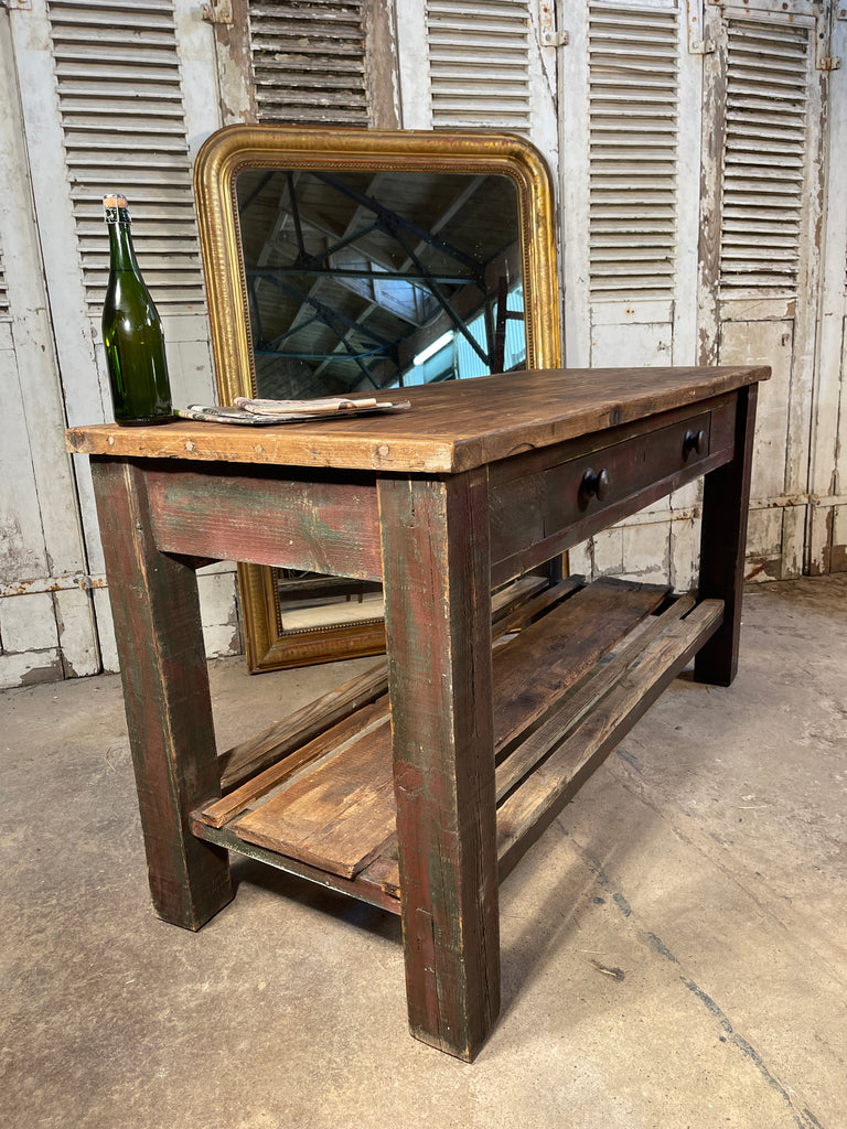 antique french florists work/dining kitchen island table circa 1900