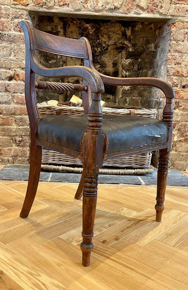 regency mahogany leather elbow chair