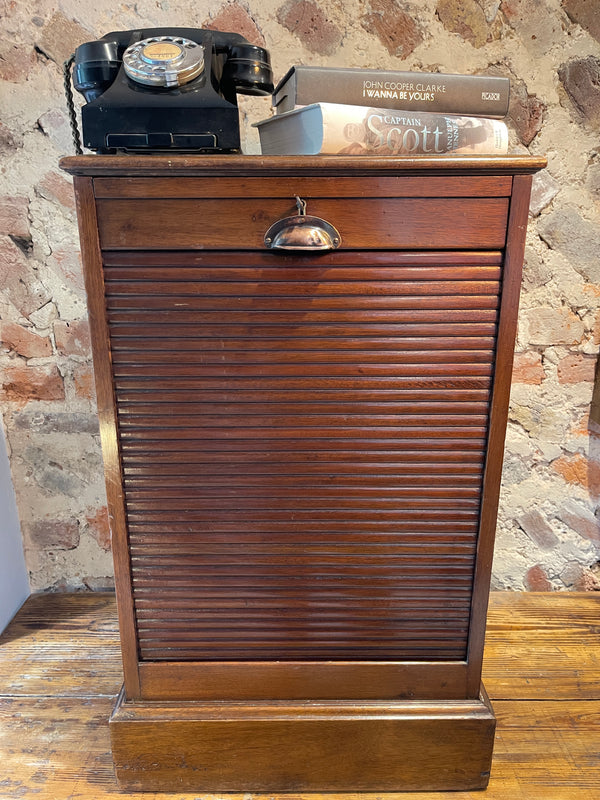 antique oak tambour drawer filing cabinet bedside table