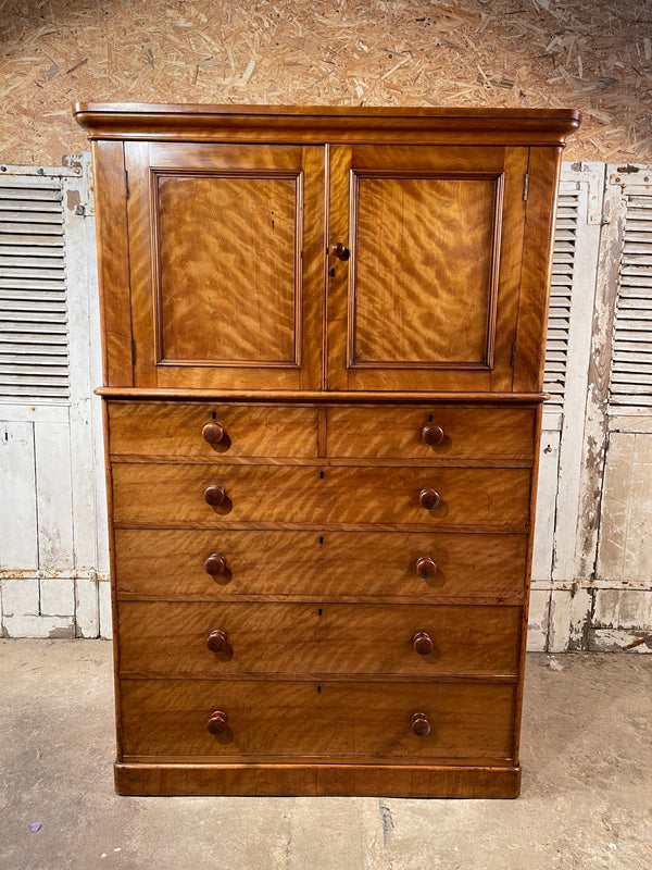 early rare antique satin birchwood heals & son victorian linen press/chest of drawers circa 1860 exceptional quality