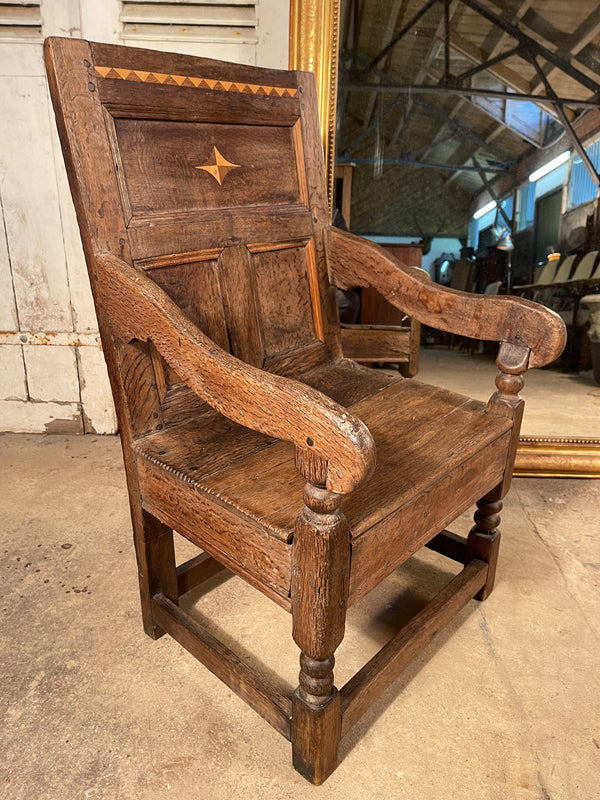 rare antique charles ii pollard oak provincial lancashire hall chair circa 1660