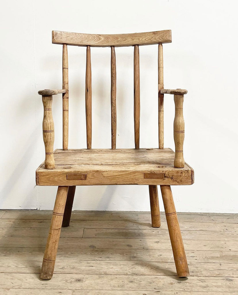 exceptional rare early antique irish hedge/famine stick back vernacular elbow chair circa 1830