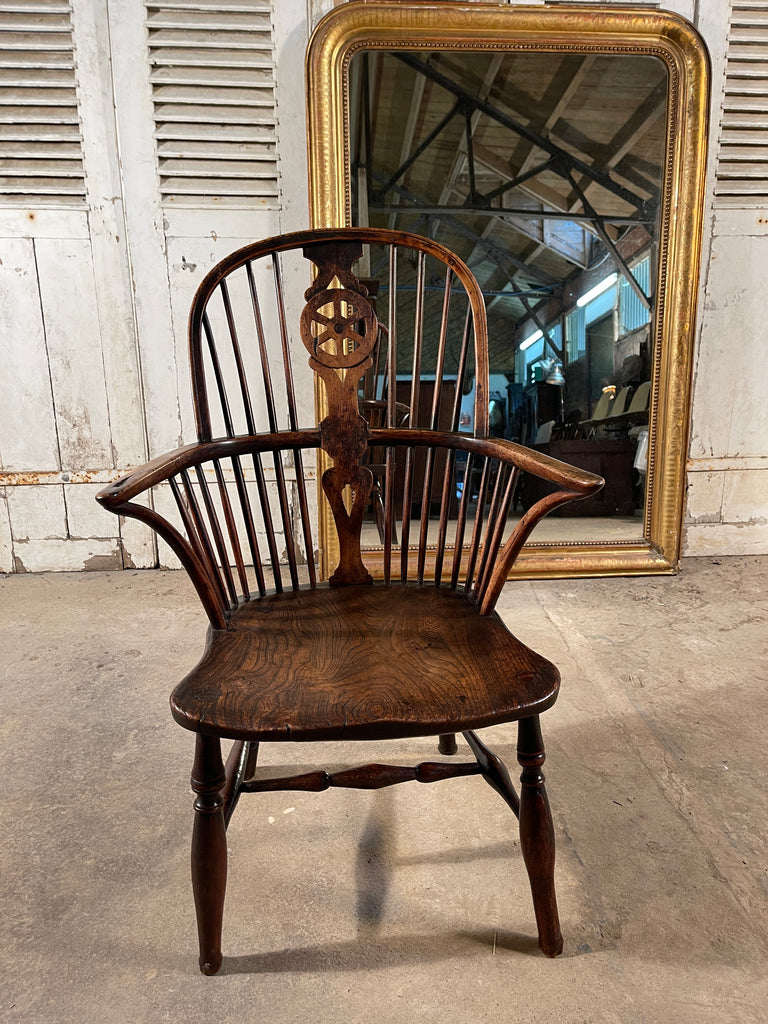 early antique elm & yew windsor elbow chair circa 1850