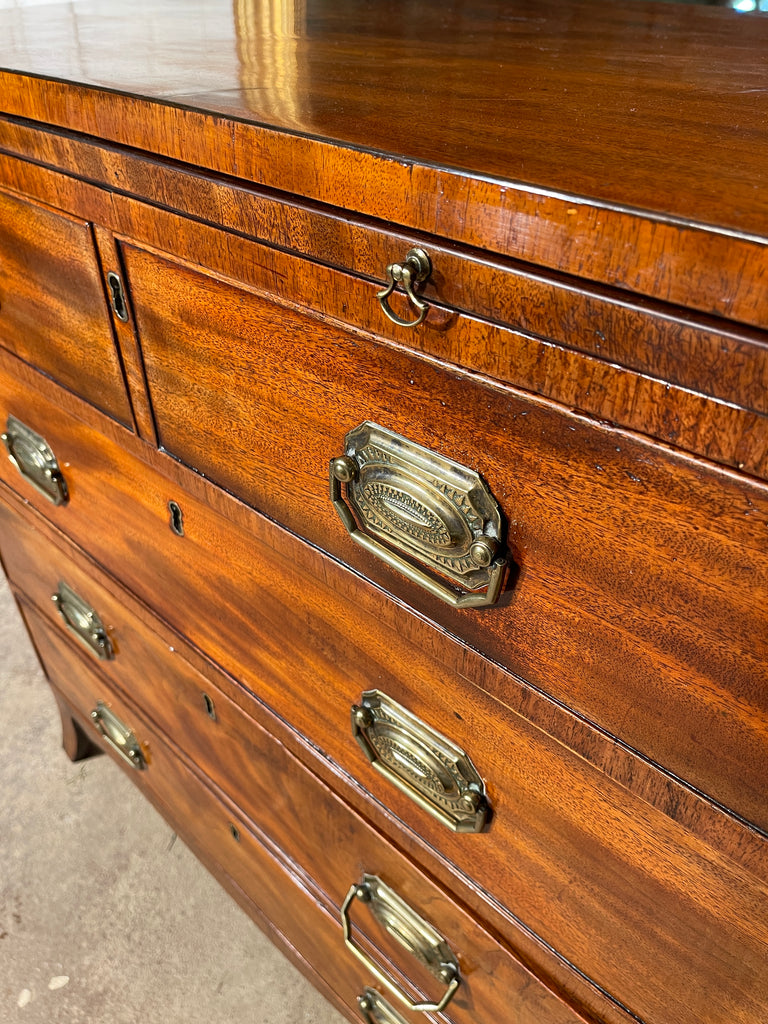 exceptional early regency antique flame mahogany batchelor’s chest of drawers circa 1811