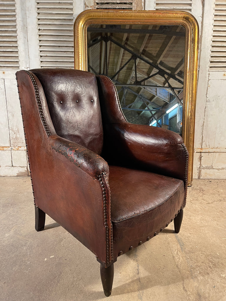 antique french leather club arm chair circa 1910
