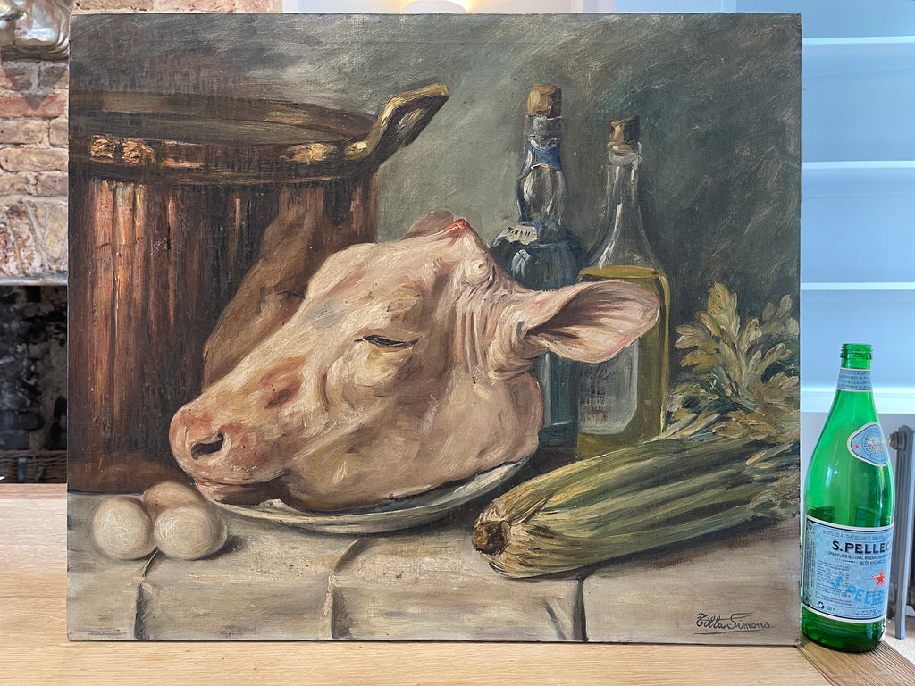 antique oil painting picture by renowned artist tilla simons 1888-1969 featured at the national federation of artists and sculptors of belgium exhibition 1938