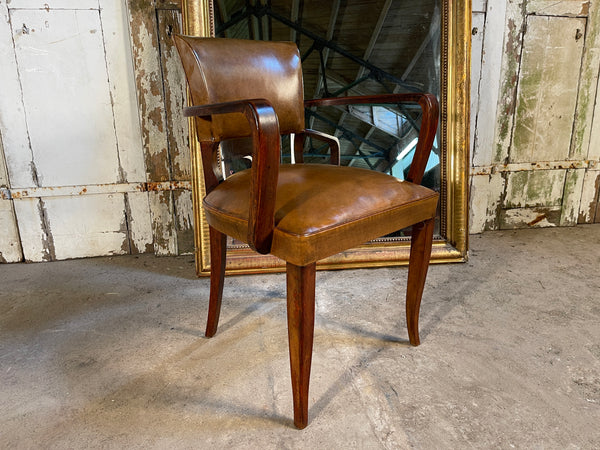 antique french leather bridge chair