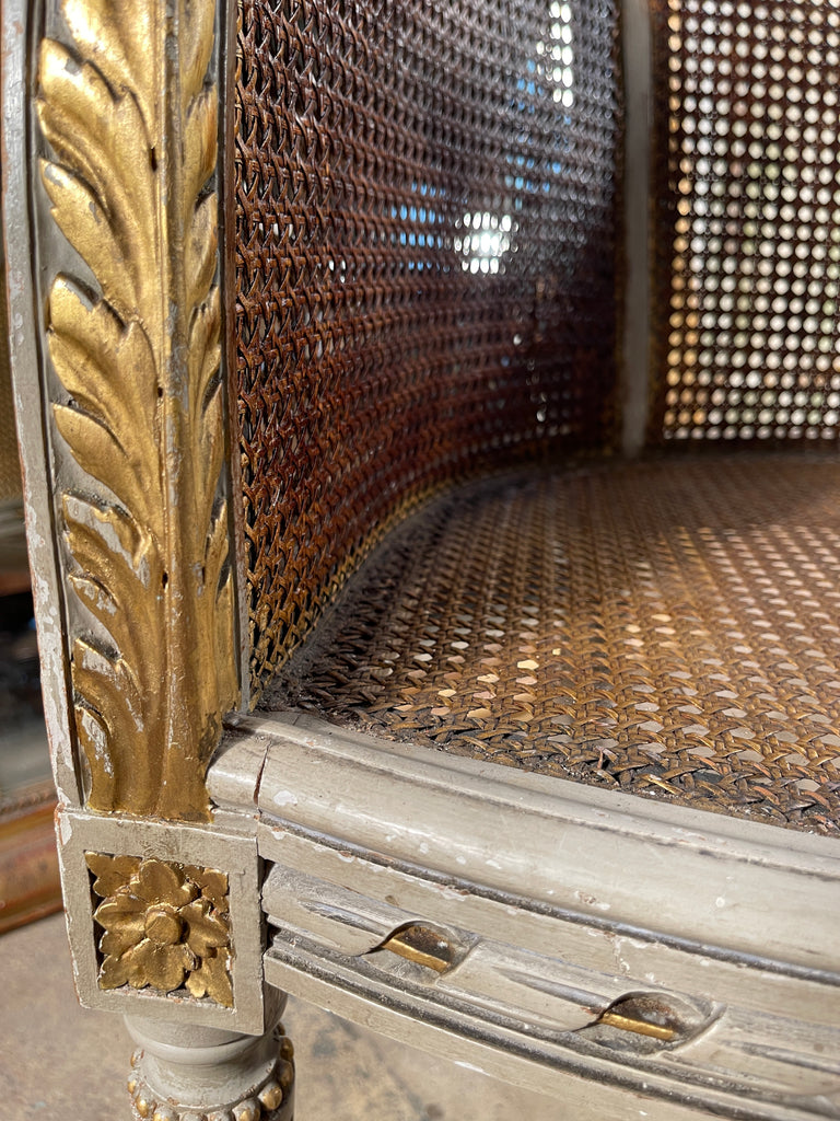 antique french louis xvi gilt cane bergere salon sofa