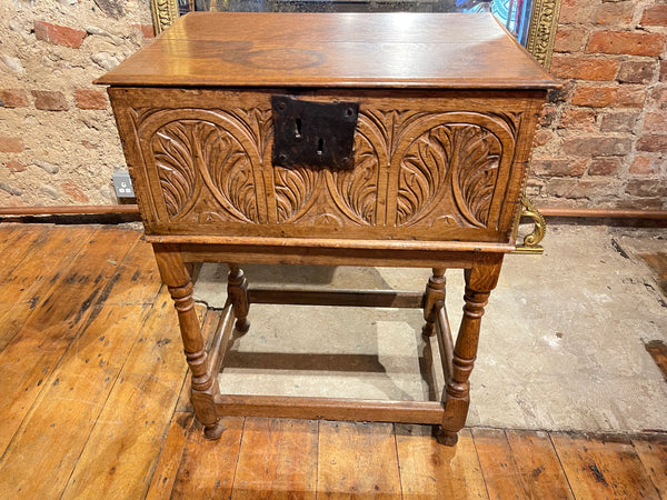 early 17th century carved oak bible box chest