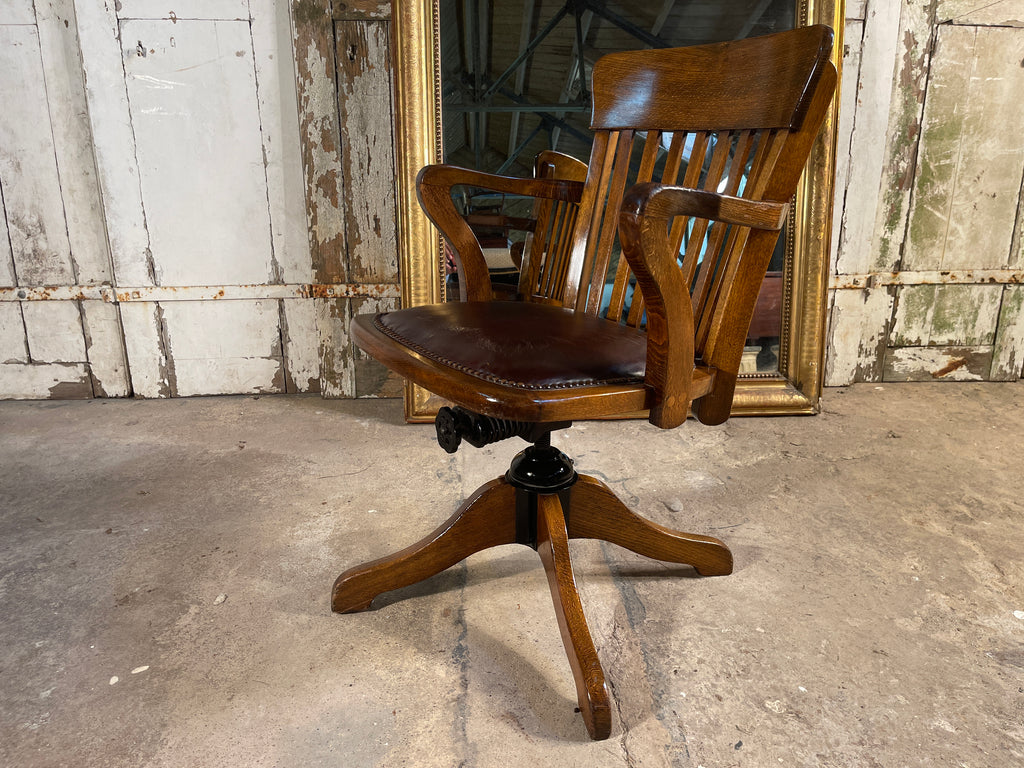 antique oak captains leather desk chair