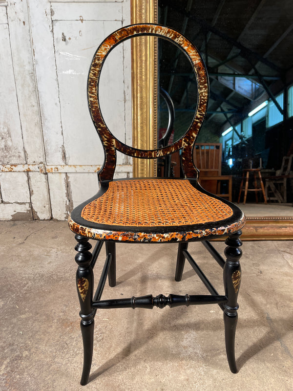 rare antique regency ebonised tortoise shell & cane  show chair by bettridge & co birmingham circa 1815