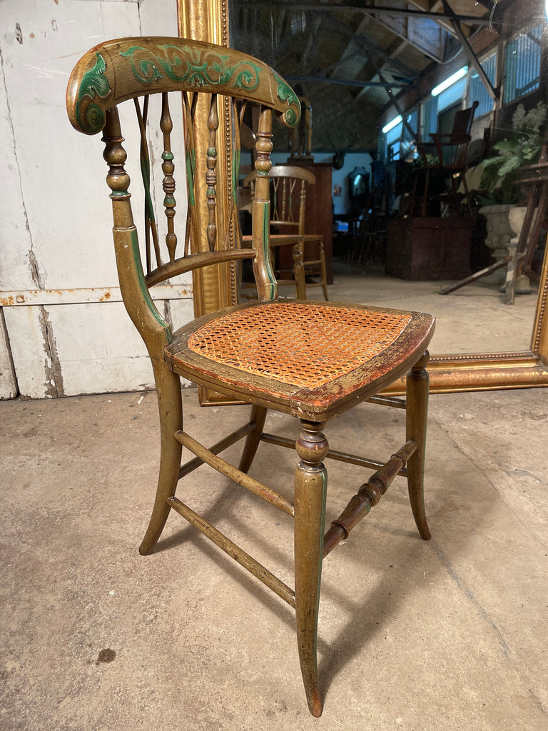 a rare pair of antique irish georgian cane mahogany provincial painted show chairs