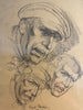 rare pencil drawing sketch art by royal academy artist james butler head studies for burton cooper burton on trent signed 1977