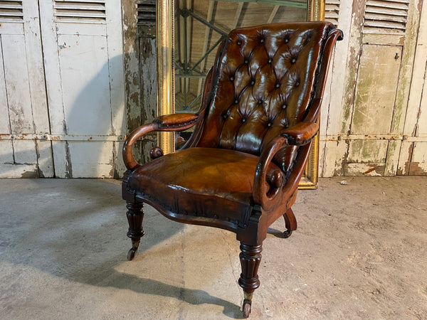 antique gillows walnut leather slipper library armchair