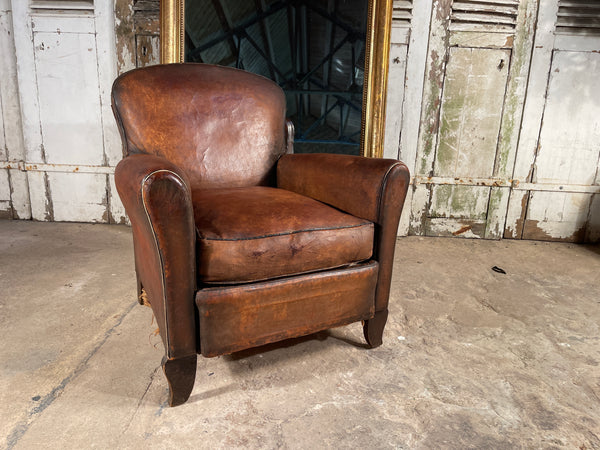 antique french conker leather studded club armchair