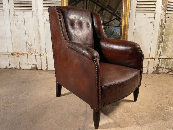 antique french leather club arm chair circa 1910