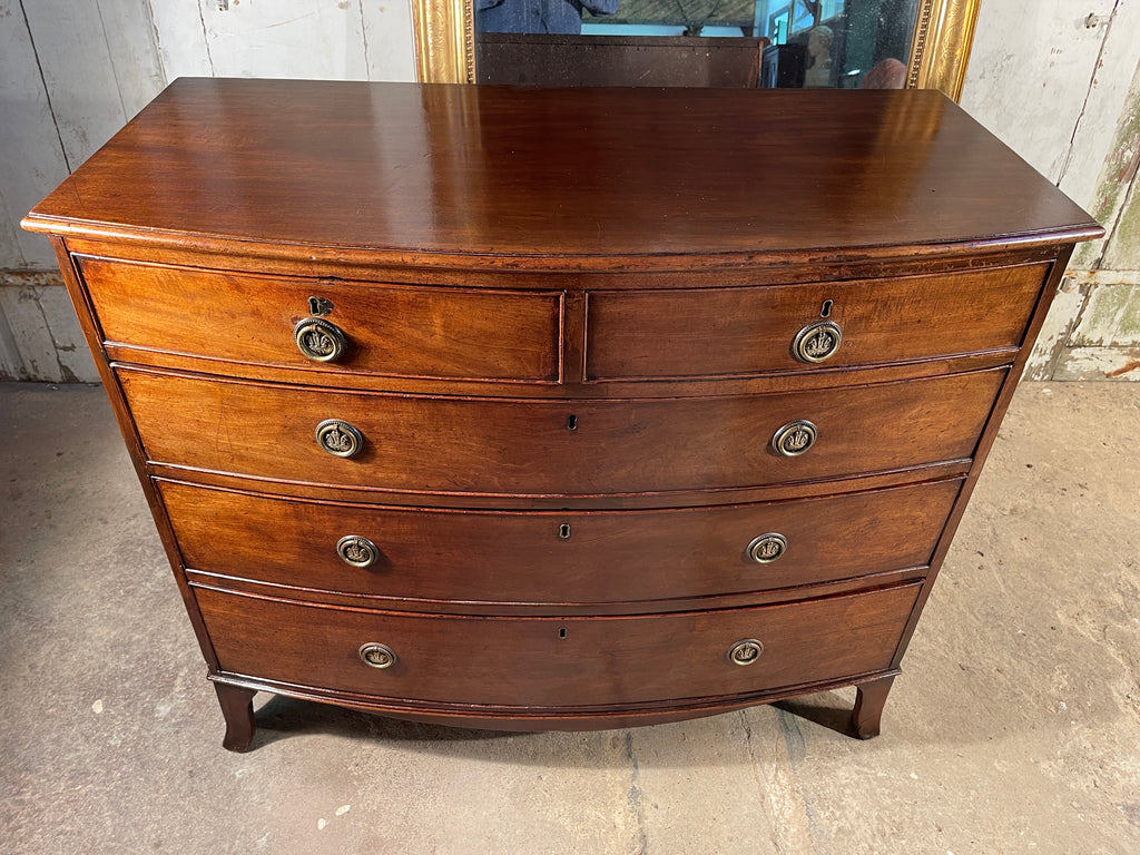 early georgian regency antique mahogany bow front chest of drawers
