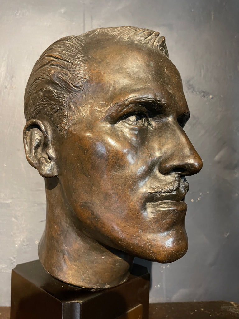 antique bronze head of footballer the withyshaw wonder