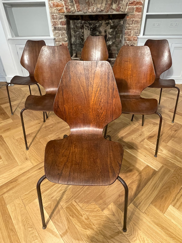 rare set of six original arne jacobsen midcentury rosewood dining chairs