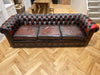 antique style hand dyed oxblood leather chesterfield 3/4 seater sofa