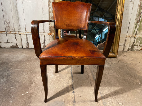 antique french leather moustache back bridge chair