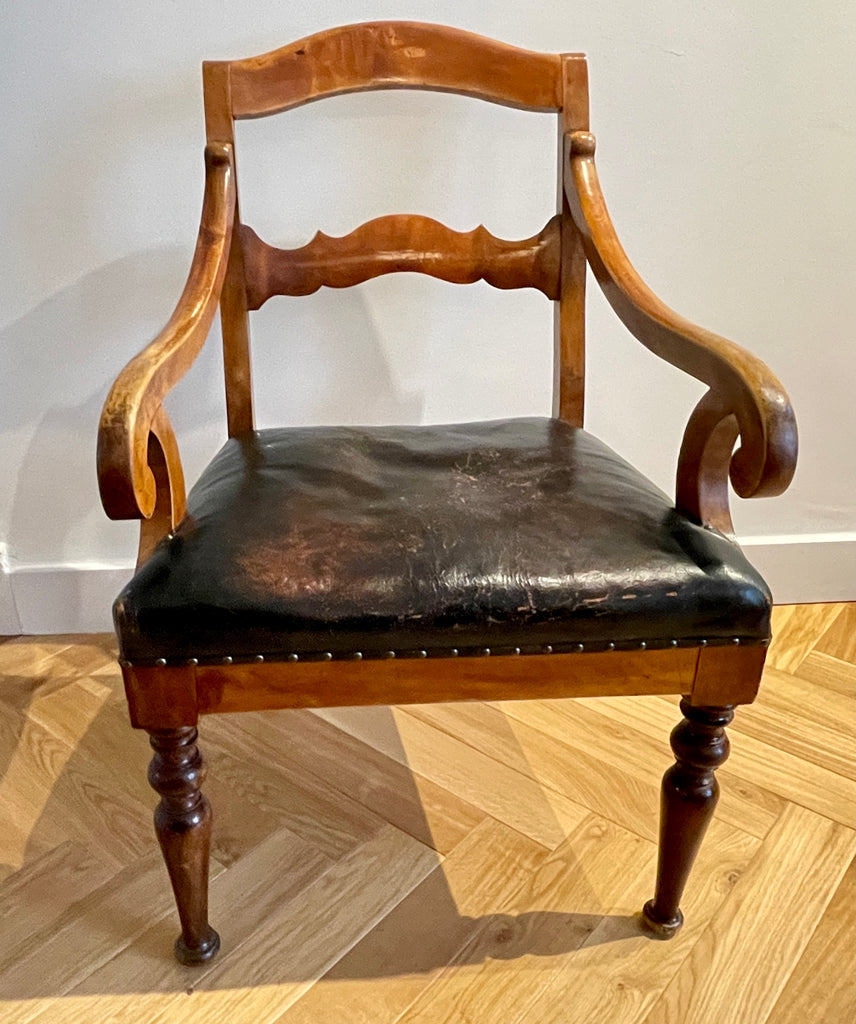 antique swedish fruitwood leather elbow chair