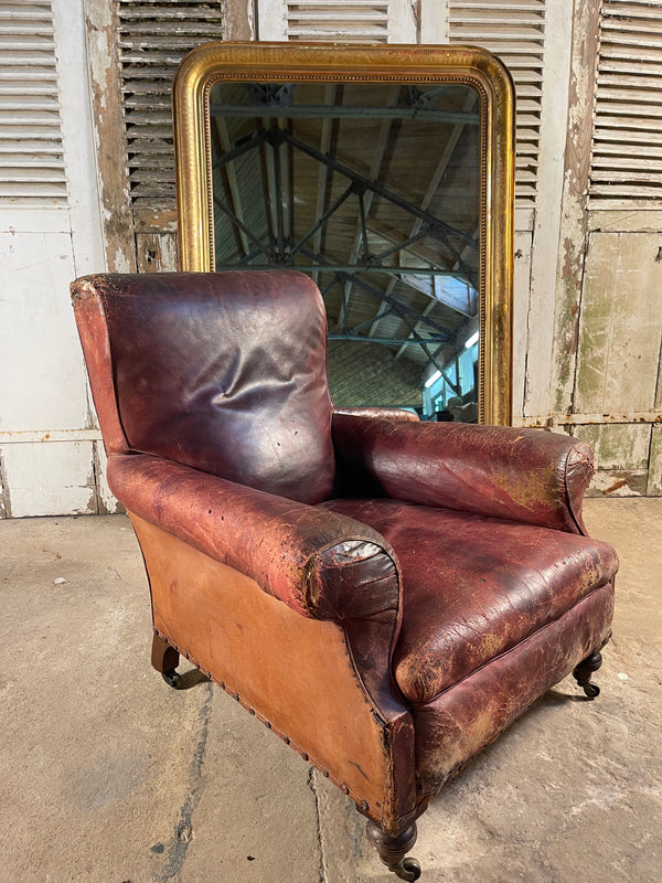 antique leather library fireside armchair circa 1840