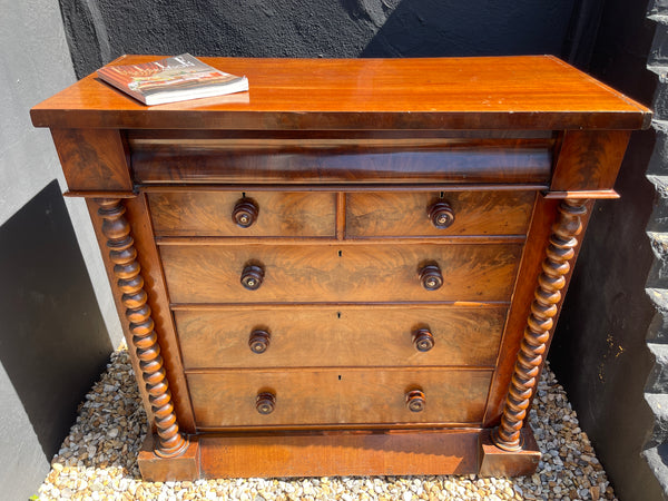 antique flame mahogany scottish chest of drawers