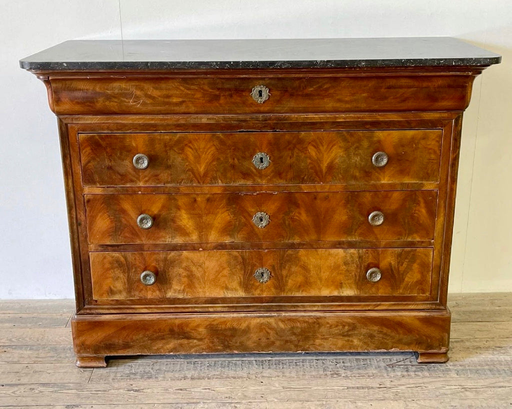 antique flame mahogany marble french louis philippe commode chest drawers circa 1830