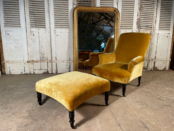 antique napoleon iii gold velvet french armchair with oversize matching footstool circa 1850