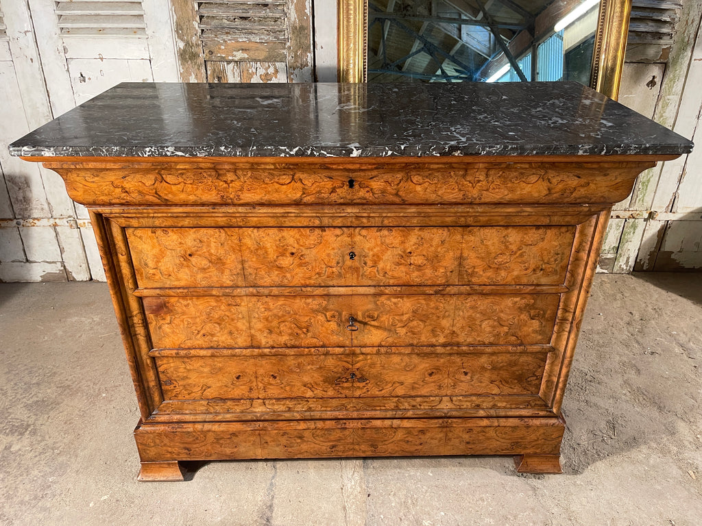 exceptional antique burr walnut marble french empire commode chest drawers circa 1830