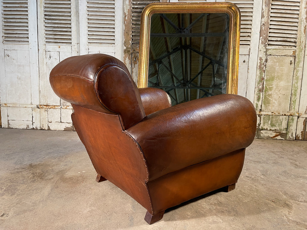 antique oversize french leather club arm chair