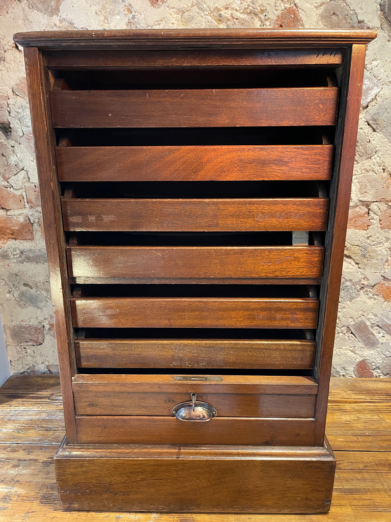 antique oak tambour drawer filing cabinet bedside table