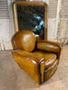 antique french hand dyed cigar leather havana art deco club arm chair