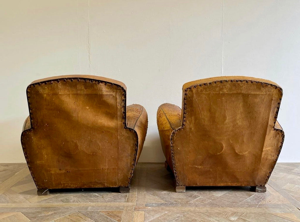 antique french leather club chairs