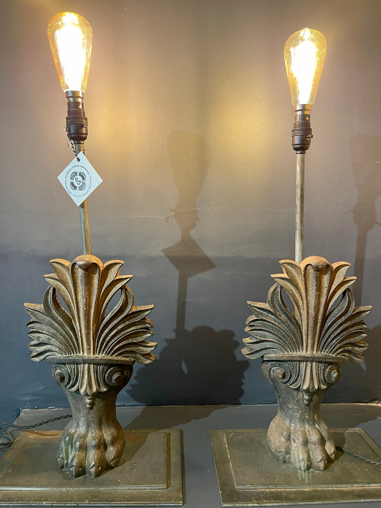 antique regency lion foot lamps lights