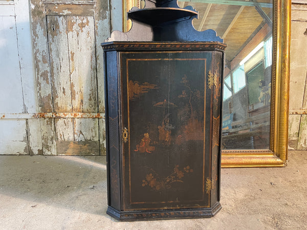 antique georgian painted chinoiserie corner cupboard