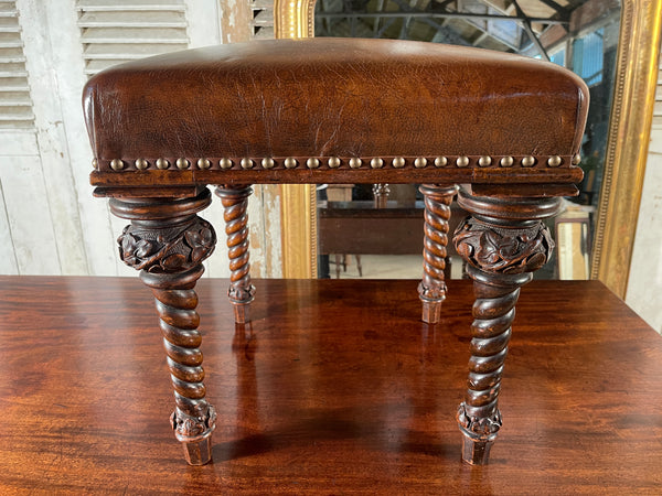 antique irish carved oak leather sofa foot stool