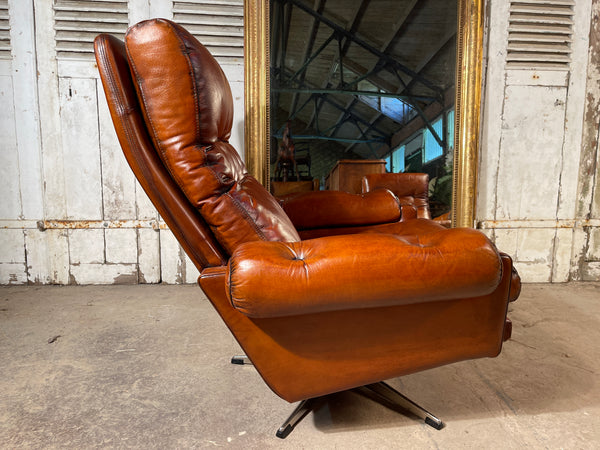 exceptional mid century danish design leather lounge swivel arm chair circa 1960