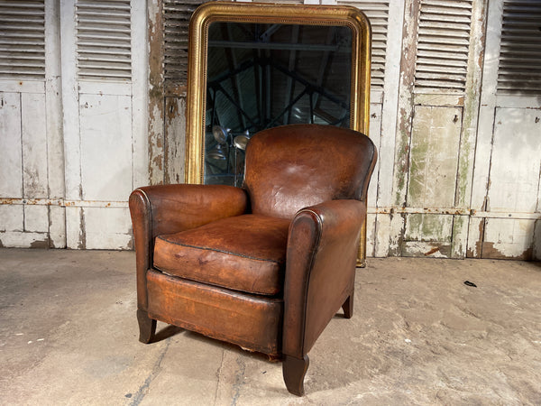 antique french conker leather studded club armchair