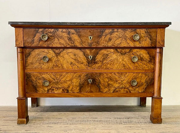 exceptional antique burr walnut marble french empire commode chest drawers circa 1810