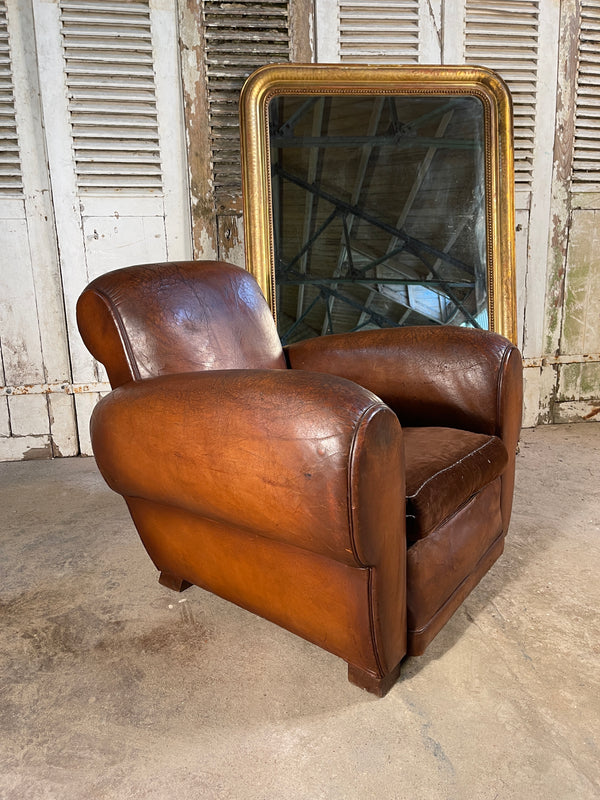 antique oversize french leather club arm chair