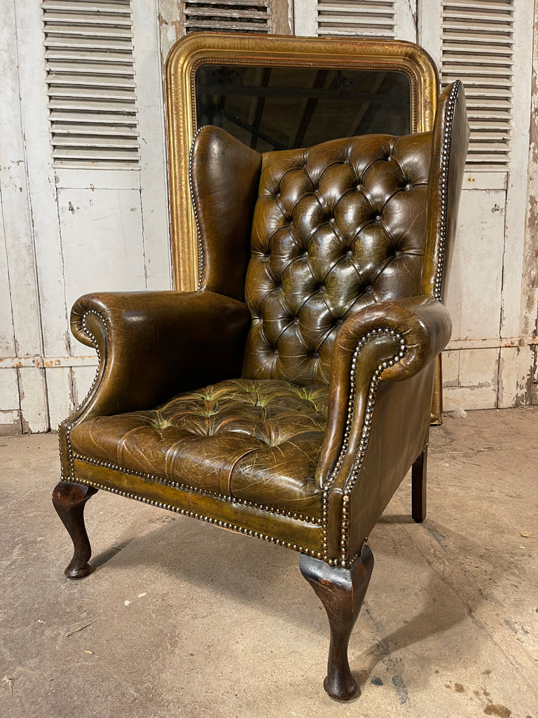 an exceptional antique georgian leather chesterfield wingback library fireside armchair