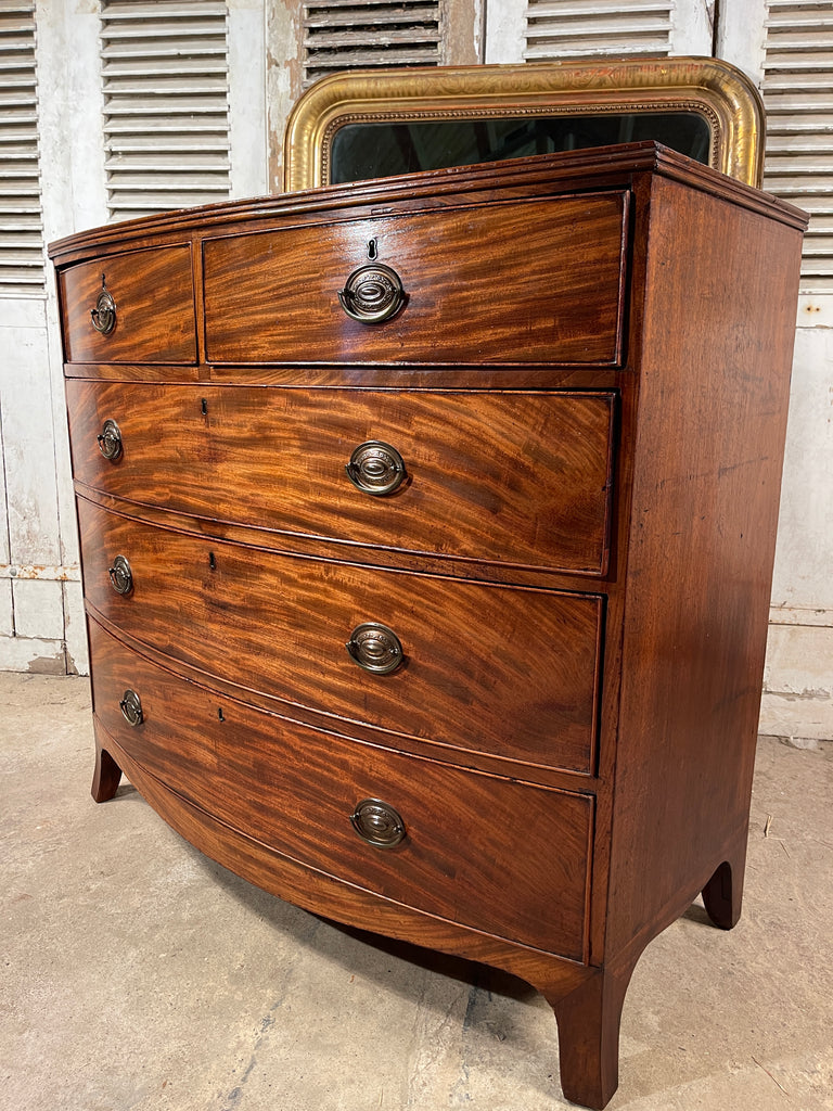 an exceptional regency flame mahogany bow front chest of drawers circa 1830