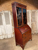 exceptional quality antique mahogany sheraton revival desk/bureau bookcase with satin inlay & astral glazed bookcase
