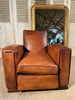 antique french leather art deco club oversize arm chair circa 1920