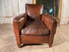 antique french  conker leather studded club armchair